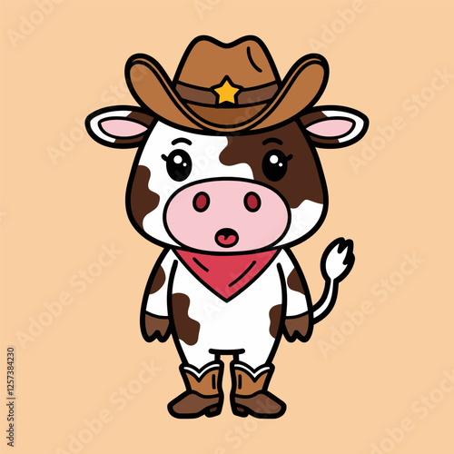 Cute Cowboy Cow with Hat and Boots Illustration