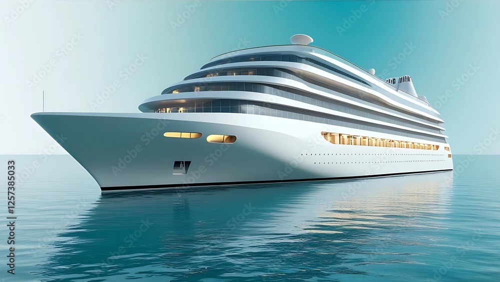 Sleek minimalist cruise ship floating on calm blue water with glowing white decks, soft turquoise-to-white gradient background symbolizing luxury travel
Sleek minimalist cruise ship floating on calm blue water with glowing white decks, soft turquoise-to-white gradient background symbolizing luxury travel