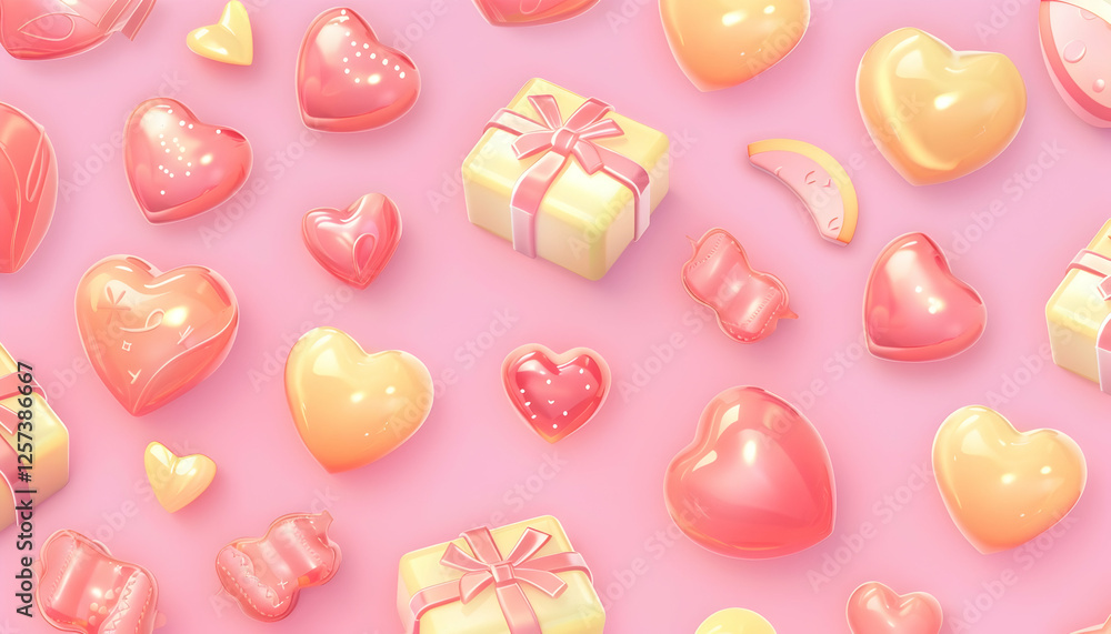 Obraz premium 3D Illustration Pink Romance Hearts Gifts Background