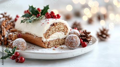 Wallpaper Mural Christmas Yule Log Cake On Plate With Festive Decorations Torontodigital.ca