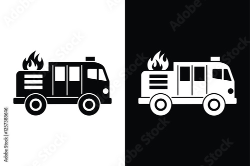 Sleek Fire Truck Icon. Crisp Black & White background