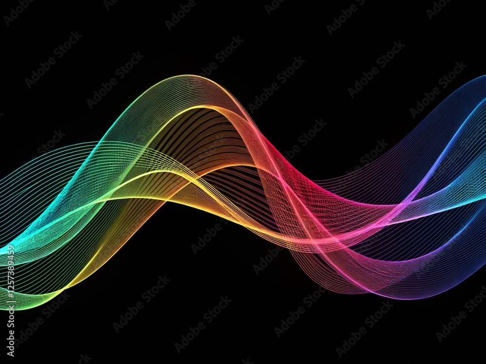 Naklejka premium Abstract wave lines pattern dynamic colorful light flowing isolated on black background. concept of music, party, technology, modern. Abstract flowing wavy lines. Colorful dynamic wave