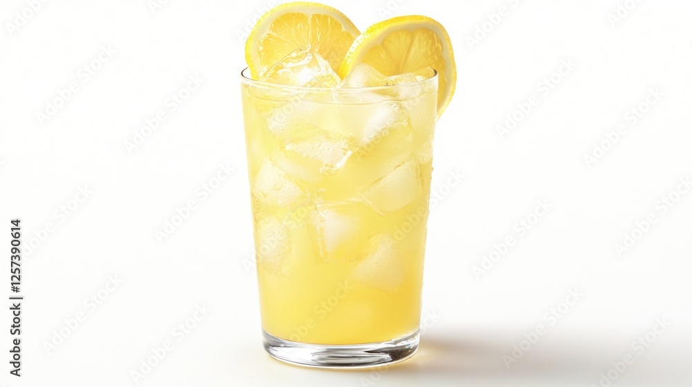 A Refreshing Glass of Lemonade with Ice Cubes and Lemon Slices, Perfect for a Hot Day A Refreshing Glass of Lemonade with Ice Cubes and Lemon Slices, Perfect for a Hot Day