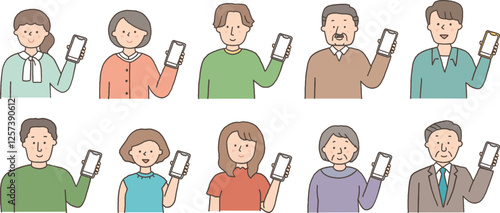 スマホを持っているいろいろな世代の人々セット