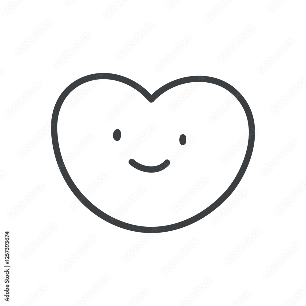 Cute smiling heart icon. Hand drawn monochrome illustration of a heart shape with smiling face isolated on a white background. Kawaii St. Valentine day sticker. Vector 10 EPS. Cute smiling heart icon. Hand drawn monochrome illustration of a heart shape with smiling face isolated on a white background. Kawaii St. Valentine day sticker. Vector 10 EPS.