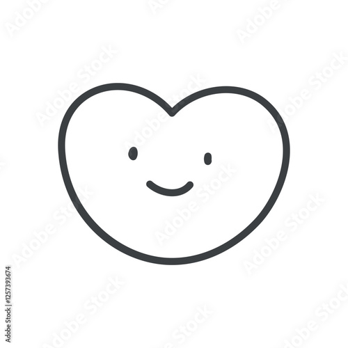 Cute smiling heart icon. Hand drawn monochrome illustration of a heart shape with smiling face isolated on a white background. Kawaii St. Valentine day sticker. Vector 10 EPS.