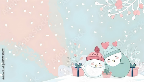 Wallpaper Mural Cute Winter Illustration Background with Birds, Gifts, and Snowflakes Torontodigital.ca