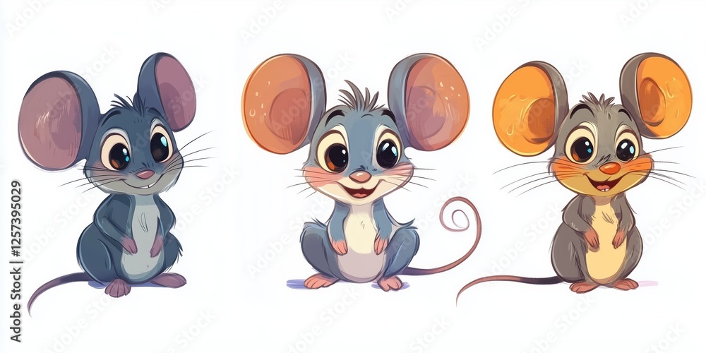 Obraz premium set of four cartoon mouses isolated on white background.