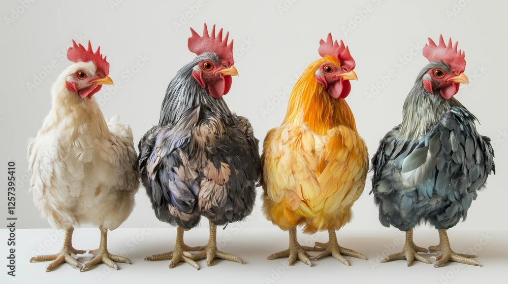 Fototapeta premium set of four chickens with a white background