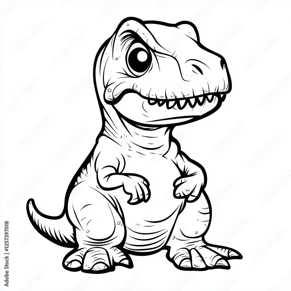 Fototapeta premium Adorable Cartoon T Rex Coloring Page Illustration Prehistoric Fun for Kids