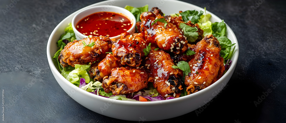 Glazed chicken wings salad bowl Glazed chicken wings salad bowl