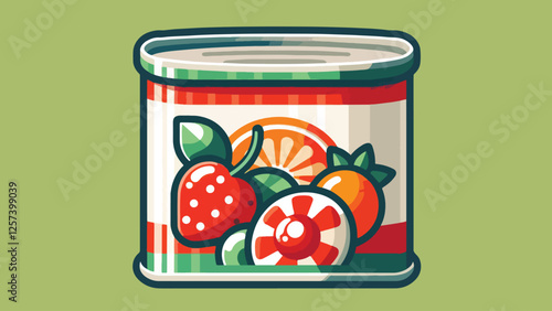 illustration of candied fruit in a can, in flat style