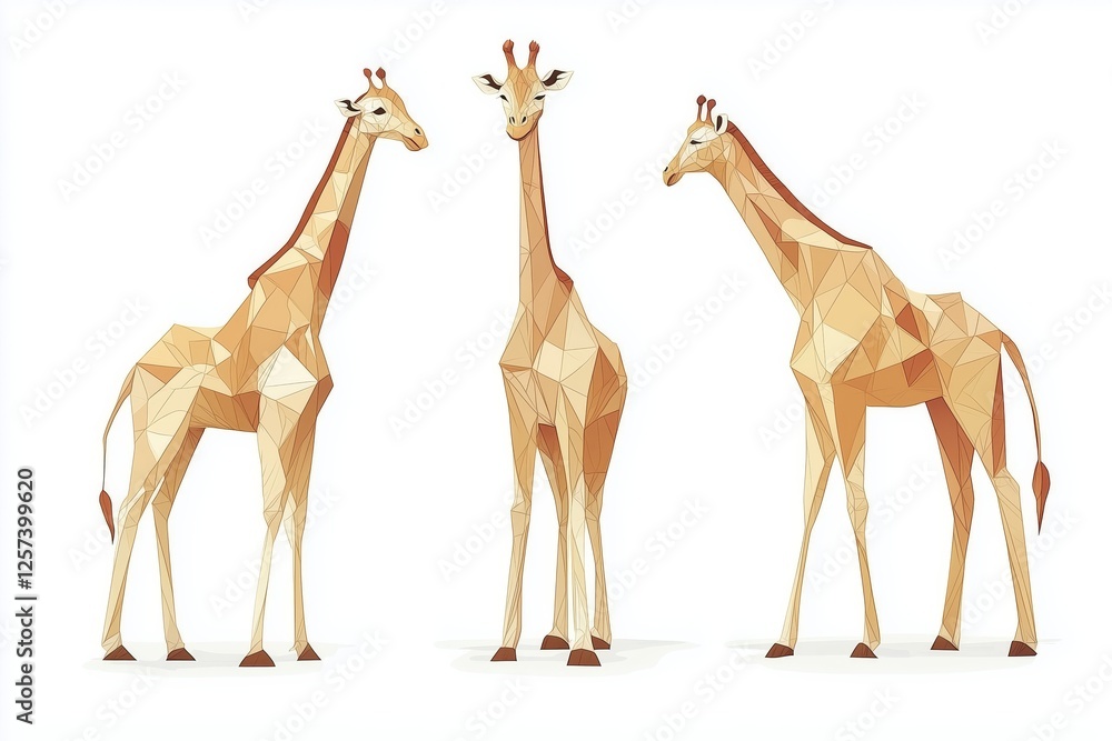Naklejka premium Set of three full body illustration of a tall giraffes standing on a white background.