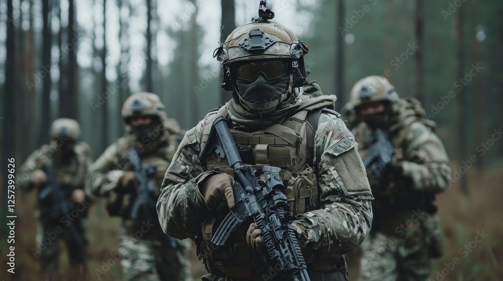 Military Team In Dense Woods: A Tactical Deployment Military Team In Dense Woods: A Tactical Deployment