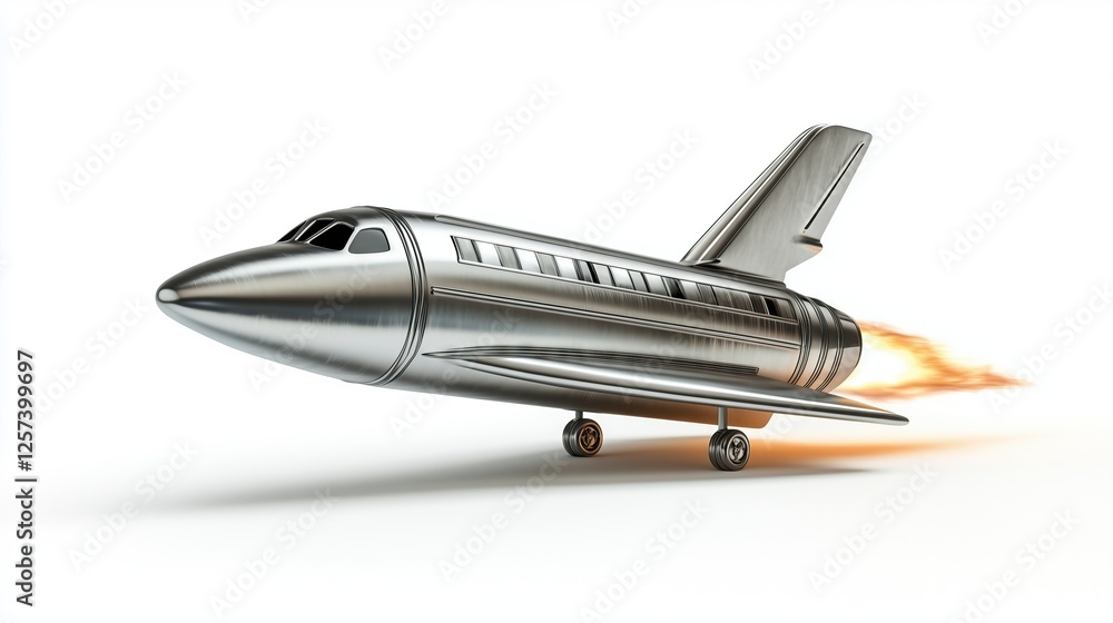 one silver spaceship isolated on white background one silver spaceship isolated on white background