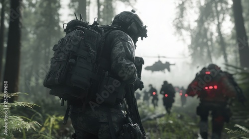High-Tech Soldiers In Lush Forest: A Modern Era