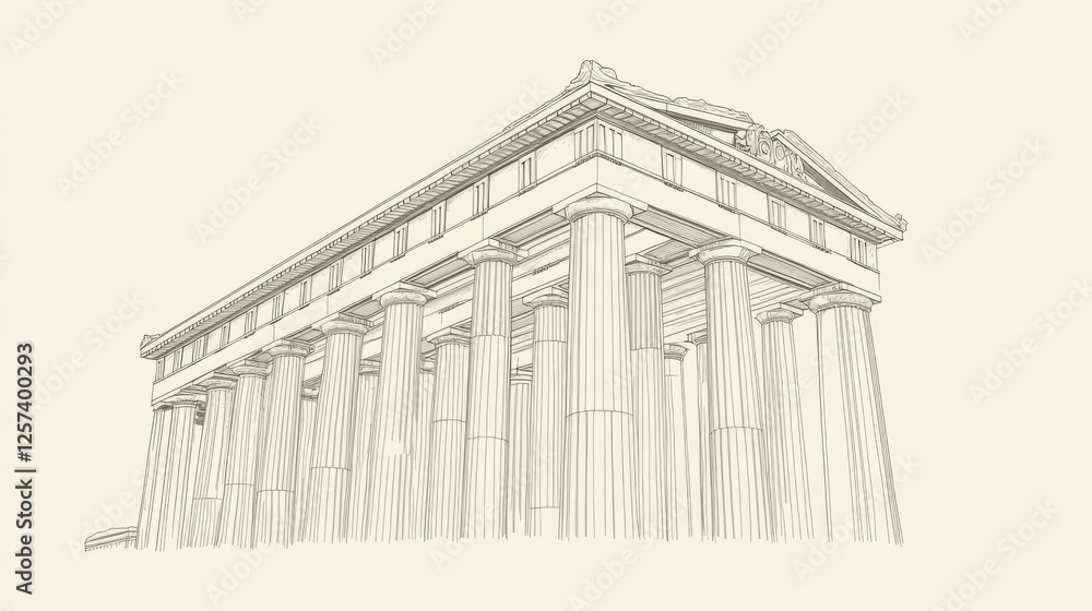 Fototapeta premium Greek temple architectural design, 3D model, isolated background, historical building illustration