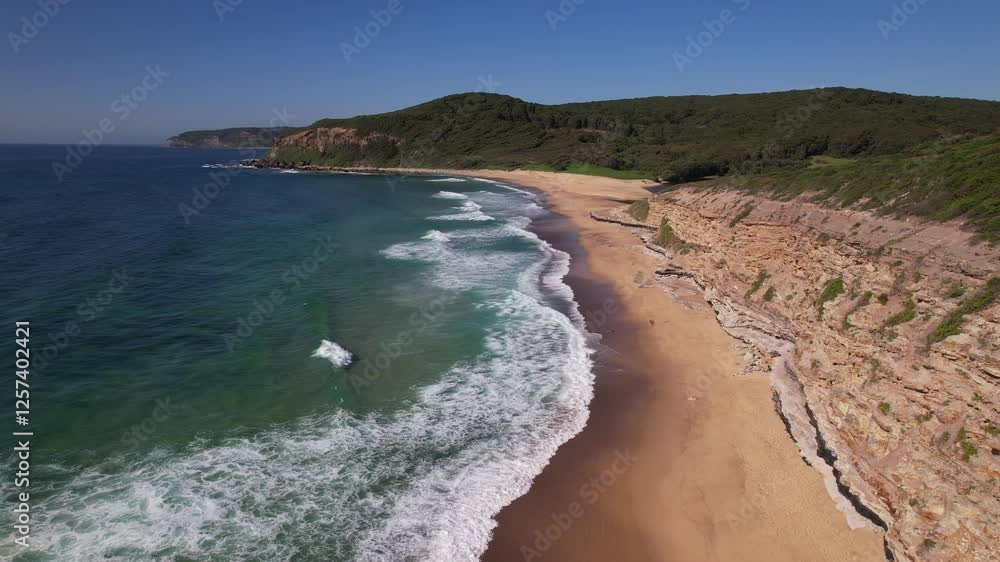 Foamy Ocean Waves At Glenrock Beach In Merewether, NSW, Australia - Aerial Shot Foamy Ocean Waves At Glenrock Beach In Merewether, NSW, Australia - Aerial Shot