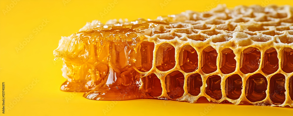 Honeycomb close-up, yellow background Honeycomb close-up, yellow background