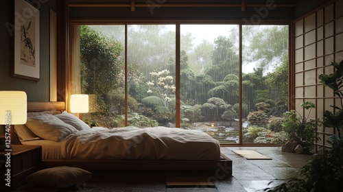 Serenity unfolds in a Japanese-style bedroom with garden views