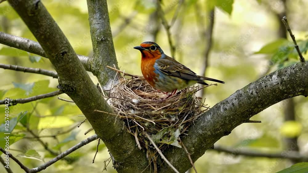 A small bird nesting among spring branches, symbolizing nature awakening and seasonal transition, perfect for wildlife photography, nature blogs, environmental campaigns, educational materials