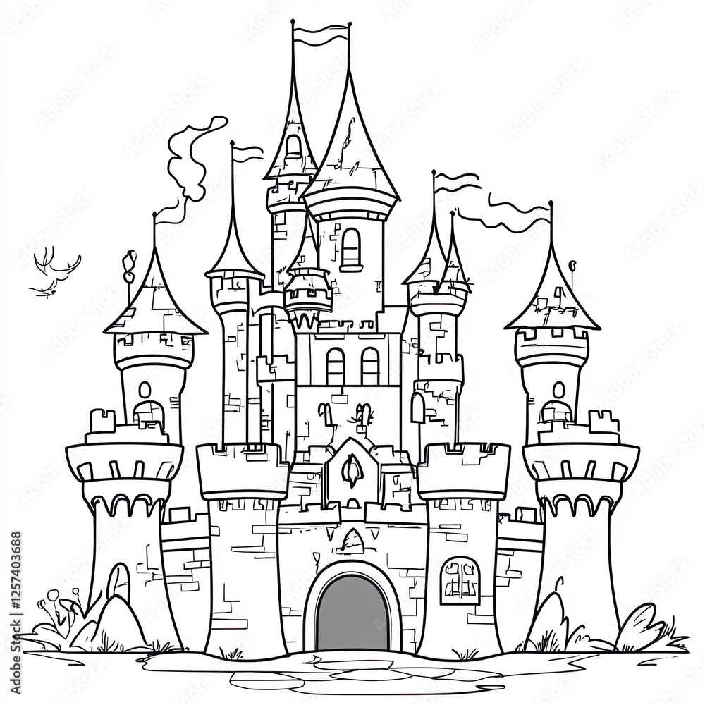 Obraz premium Enchanted Fairy Tale Castle Coloring Book Page A Magical Illustration for Kids