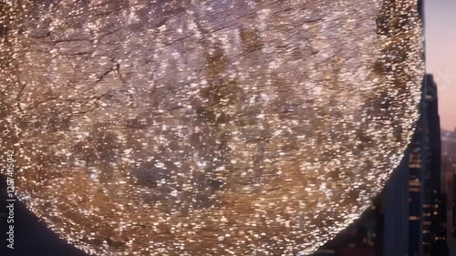 Glowing Sphere Over Cityscape