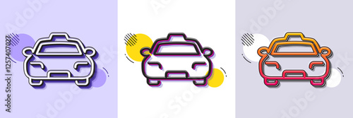 Taxi line icon. Halftone dotted pattern. Gradient icon with grain shadow. Client transportation sign. Passengers car symbol. Line taxi icon. Various designs. Vector