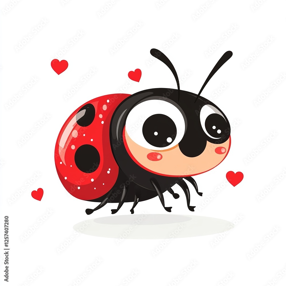 Obraz premium Adorable Cartoon Ladybug Illustration Cute Red Insect Big Eyes Happy Valentine Lovely Design Perfect for Kids Greeting Cards Prints and Apparel 