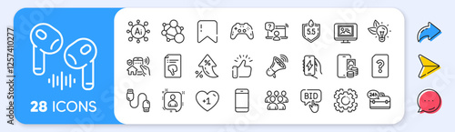Eco energy, Gamepad and Online question line icons. Interest rate, AI generate, Inflation icons. Pack of House security, Group, Developers chat icon. Phone pay, Seo gear, Headphone pictogram. Vector