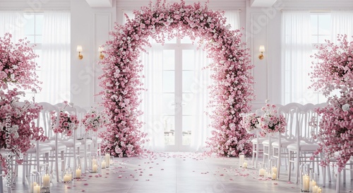Elegant Wedding Ceremony with Floral Arch and Romantic Decor