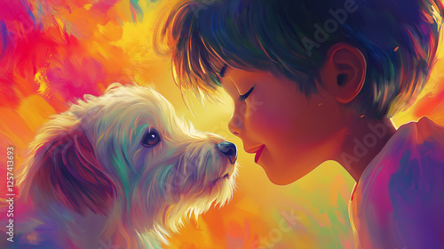 cartoon anime boy and puppy illustration
