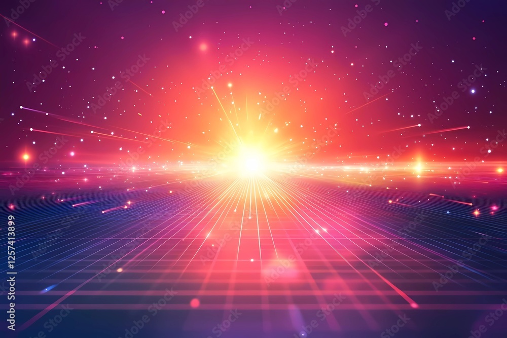 80s synthwave landscape background with a grid and sun in the sky, vector illustration, 2D design, 80s synthwave landscape background with a grid and sun in the sky, vector illustration, 2D design,
