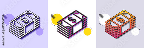 Cash money line icon. Halftone dotted pattern. Gradient icon with grain shadow. Banking currency sign. Dollar or USD symbol. Line usd currency icon. Various designs. Vector