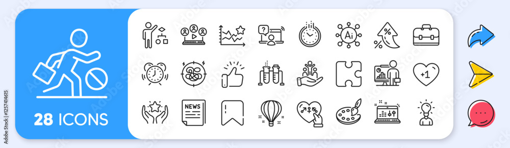 Ranking, Time management and Chemistry beaker line icons. Interest rate, AI generate, Inflation icons. Pack of Fake news, Ranking stars, Online question icon. Vector Ranking, Time management and Chemistry beaker line icons. Interest rate, AI generate, Inflation icons. Pack of Fake news, Ranking stars, Online question icon. Vector