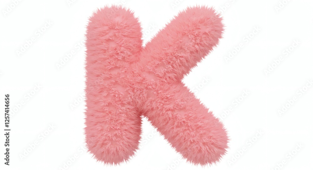 Fluffy Pink Letter K on White Background Soft Alphabet Design Fluffy Pink Letter K on White Background Soft Alphabet Design