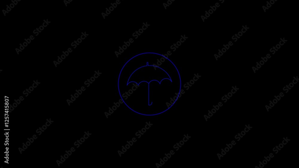 Blue Umbrella Icon in Circle on Black Background Blue Umbrella Icon in Circle on Black Background