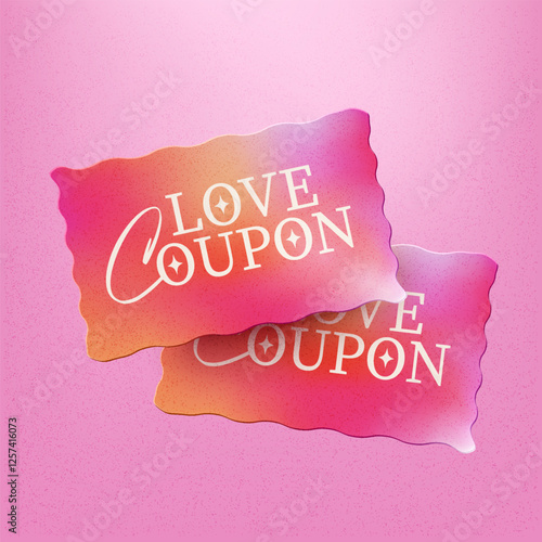 3d couple of valentine gradient coupons, isolated on pink background. Love gift voucher icon template with coupon code in 3d vector. Vector illustration