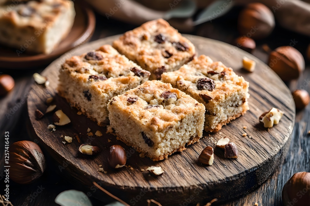 Traditional Corsican hazelnut canistrelli biscuits with rough texture, caramelized edges, crumbs Traditional Corsican hazelnut canistrelli biscuits with rough texture, caramelized edges, crumbs
