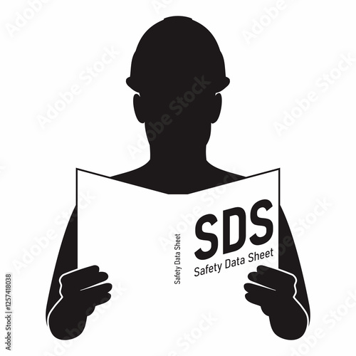 A silhouette black and white of a man of worker with the hardhat read the safety data sheet book illustration.