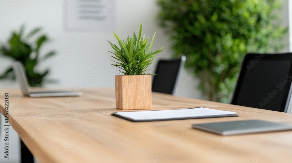 Fototapeta premium Modern office meeting table with plants