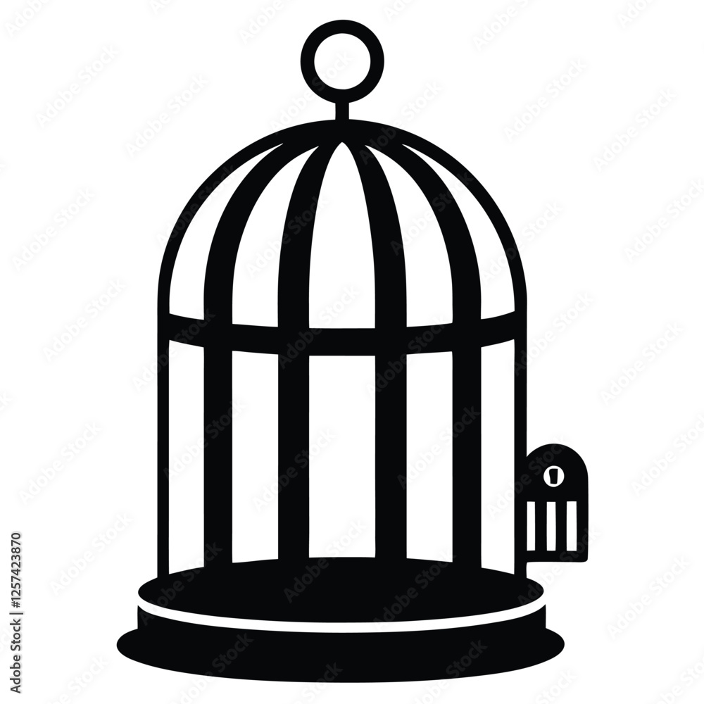 Empty bird cage silhouette icon vector illustration design on white background.
Empty bird cage silhouette icon vector illustration design on white background.