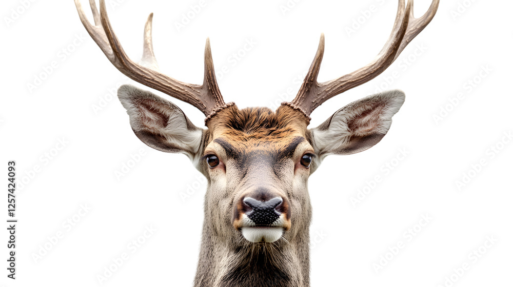 Close-Up of a Deer Head with Horns, Isolated on White Close-Up of a Deer Head with Horns, Isolated on White