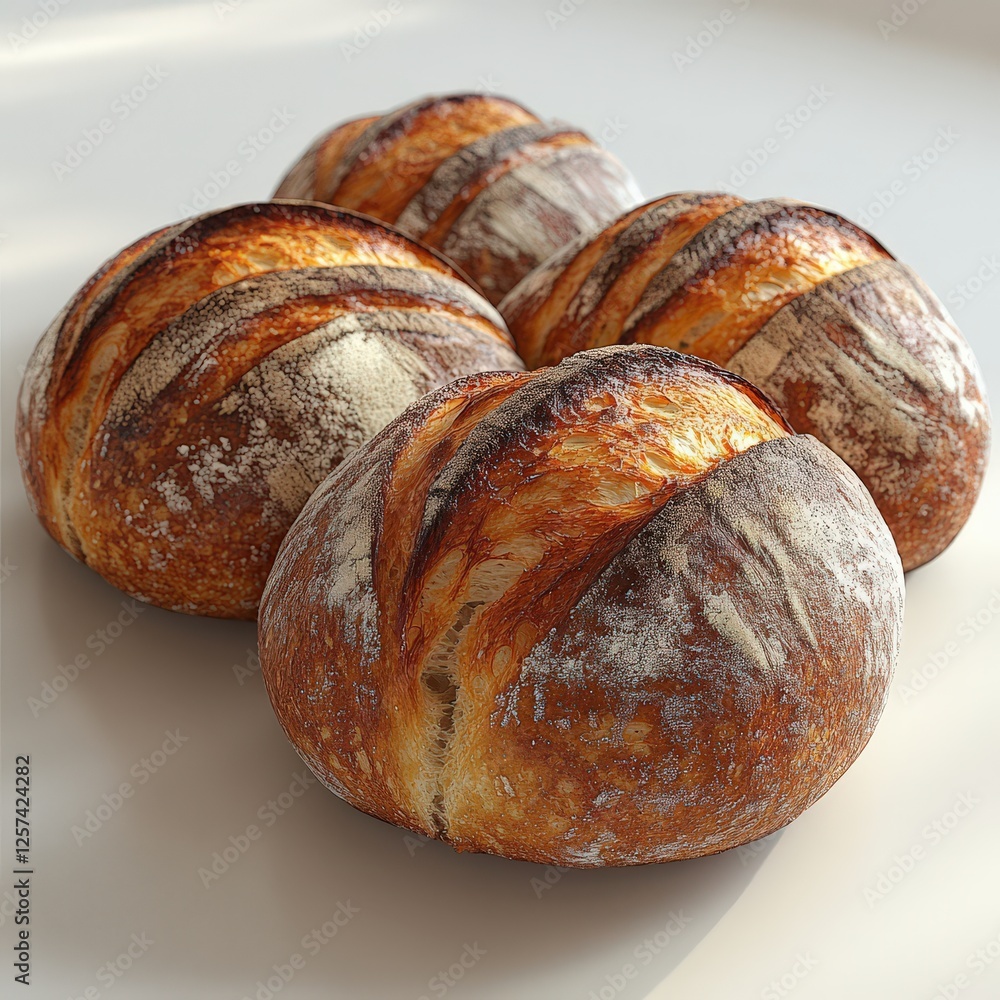 Freshly baked artisan bread rolls displayed on a light wooden surface Freshly baked artisan bread rolls displayed on a light wooden surface
