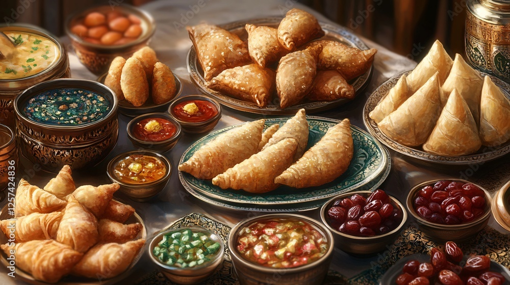Fototapeta premium A lavish spread of assorted pastries and sauces