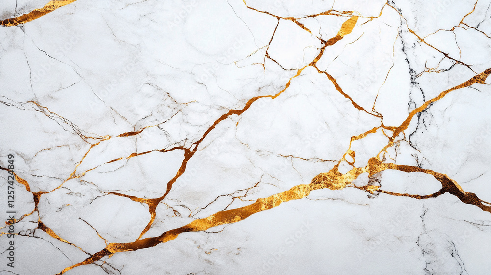 Fototapeta premium Biały ekskluzywny marmur, delikatny wzór złota, dekoracja płytka generative ai