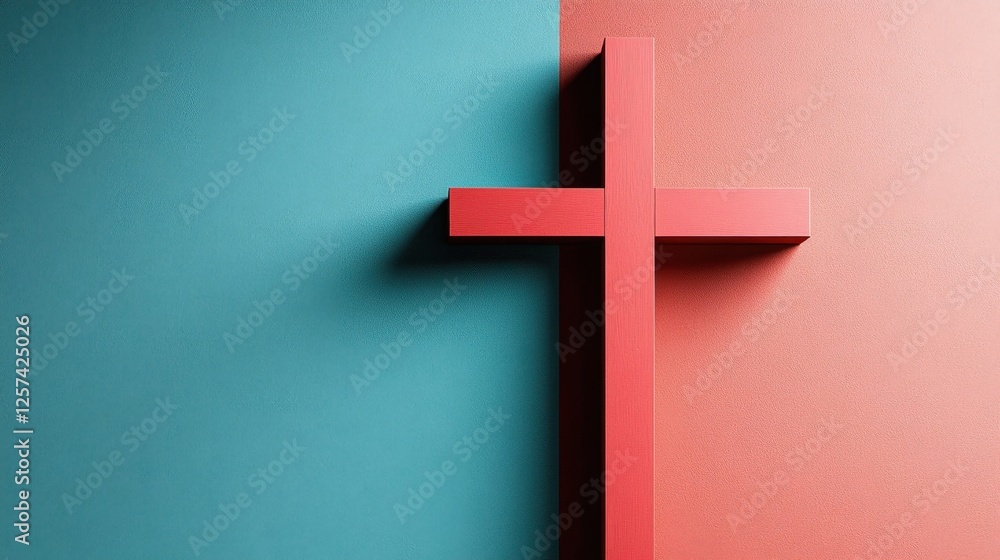 Obraz premium Coral Cross on Teal and Peach