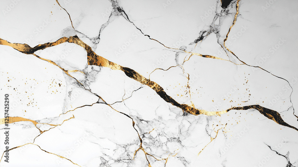 Fototapeta premium Biały ekskluzywny marmur, delikatny wzór złota, dekoracja płytka generative ai
