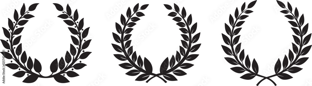 set of Laurel Wreaths silhouette, black and white silhouette, vector and illustration set of Laurel Wreaths silhouette, black and white silhouette, vector and illustration