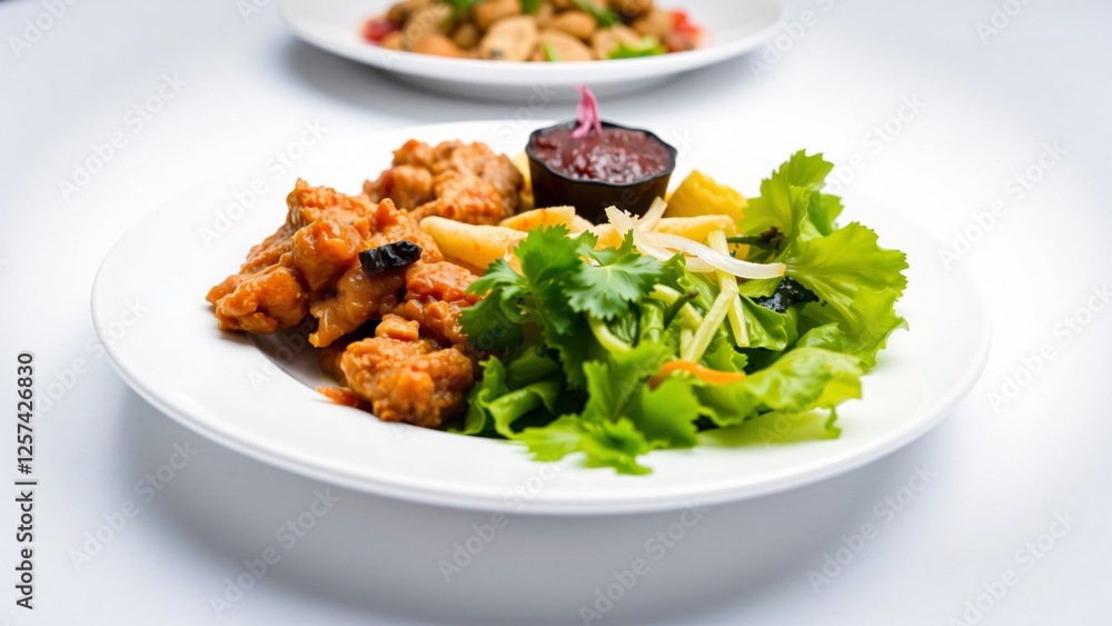 Delicious Fried Tofu with Fresh Salad and Spicy Dipping Sauce Delicious Fried Tofu with Fresh Salad and Spicy Dipping Sauce